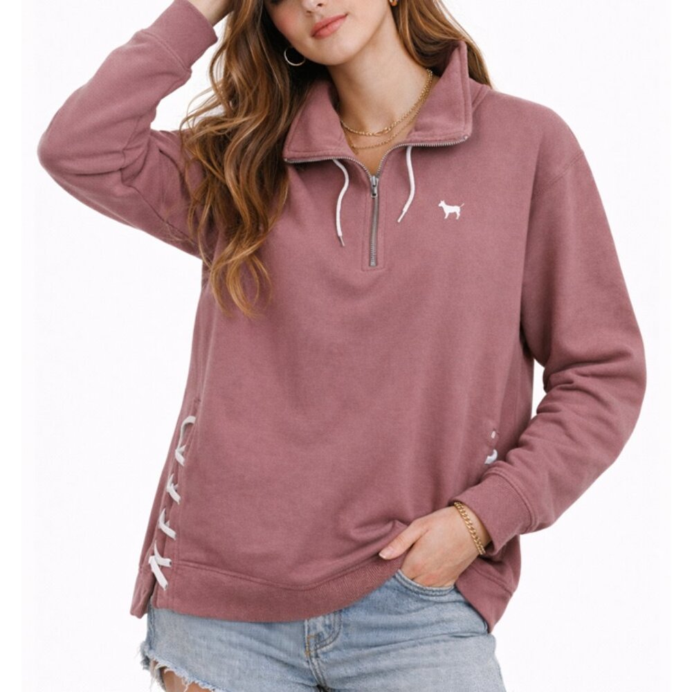 Victoria's Secret PINK Quarter-Zip Side Lace-Up Pullover Jacket (Soft Begonia)